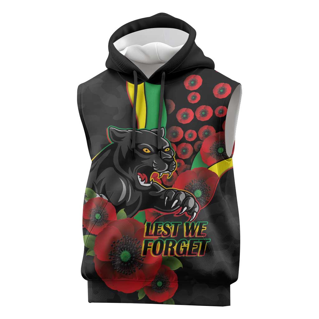 Penrith Panthers ANZAC Personalised Sleeveless Hoodie Lest We Forget Poppy Camo