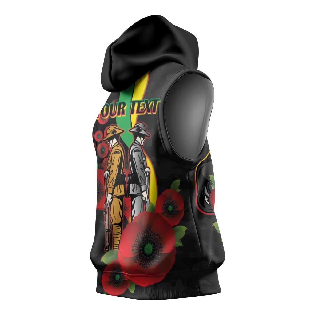 Penrith Panthers ANZAC Personalised Sleeveless Hoodie Lest We Forget Poppy Camo