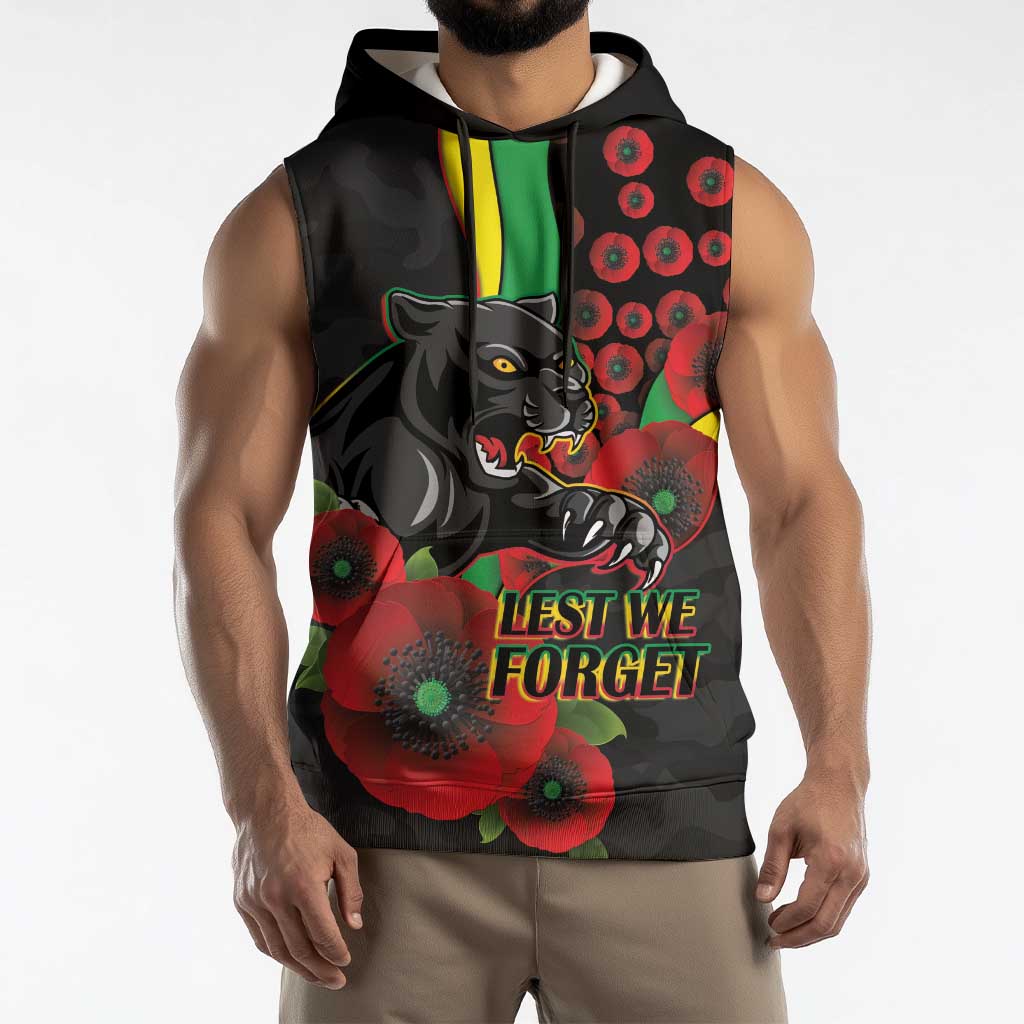 Penrith Panthers ANZAC Personalised Sleeveless Hoodie Lest We Forget Poppy Camo