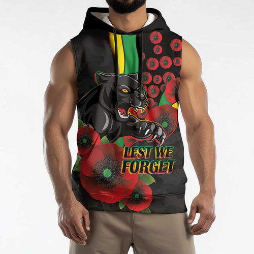Penrith Panthers ANZAC Personalised Sleeveless Hoodie Lest We Forget Poppy Camo