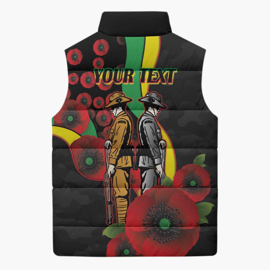 Penrith Panthers ANZAC Personalised Sleeveless Puffer Jacket Lest We Forget Poppy Camo