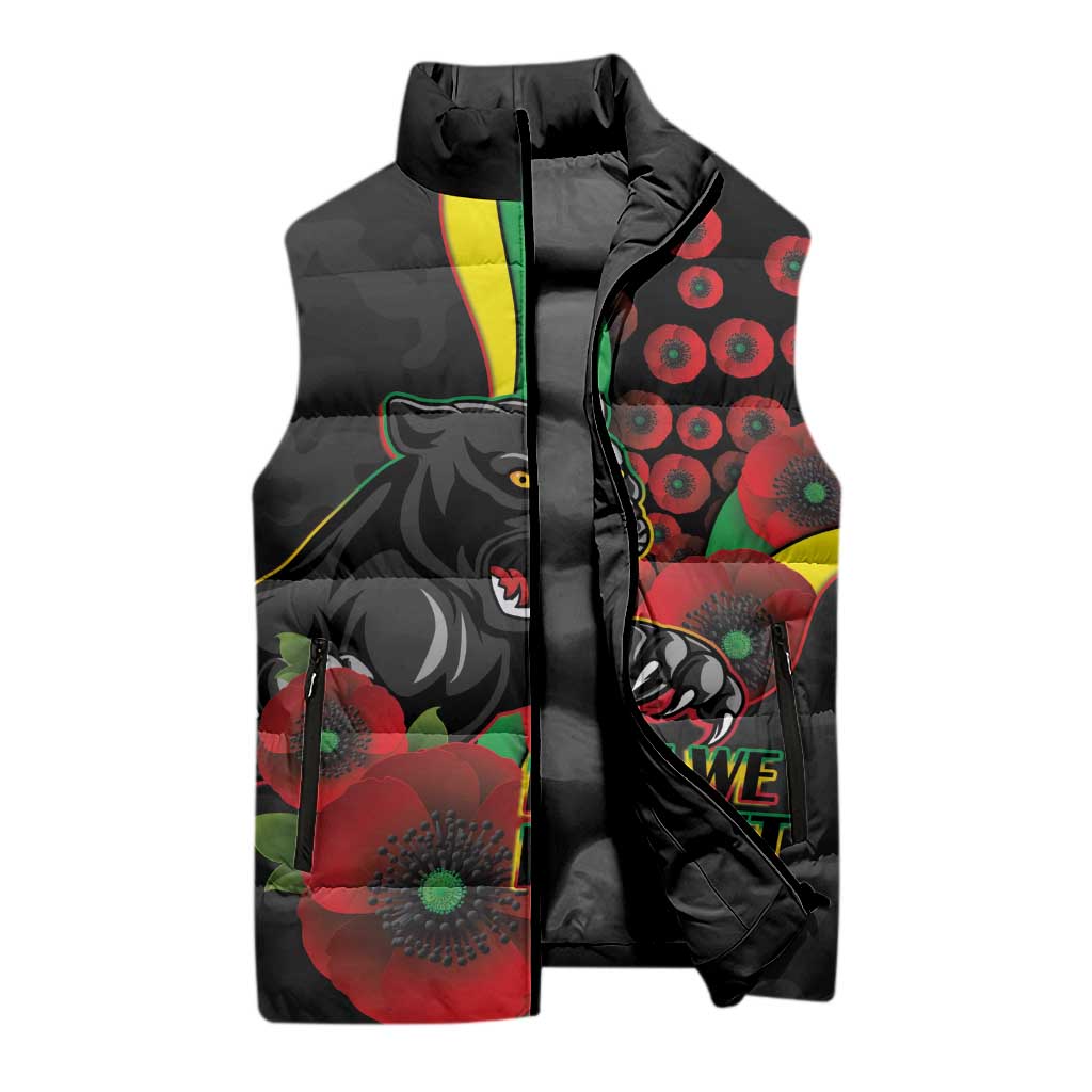 Penrith Panthers ANZAC Personalised Sleeveless Puffer Jacket Lest We Forget Poppy Camo