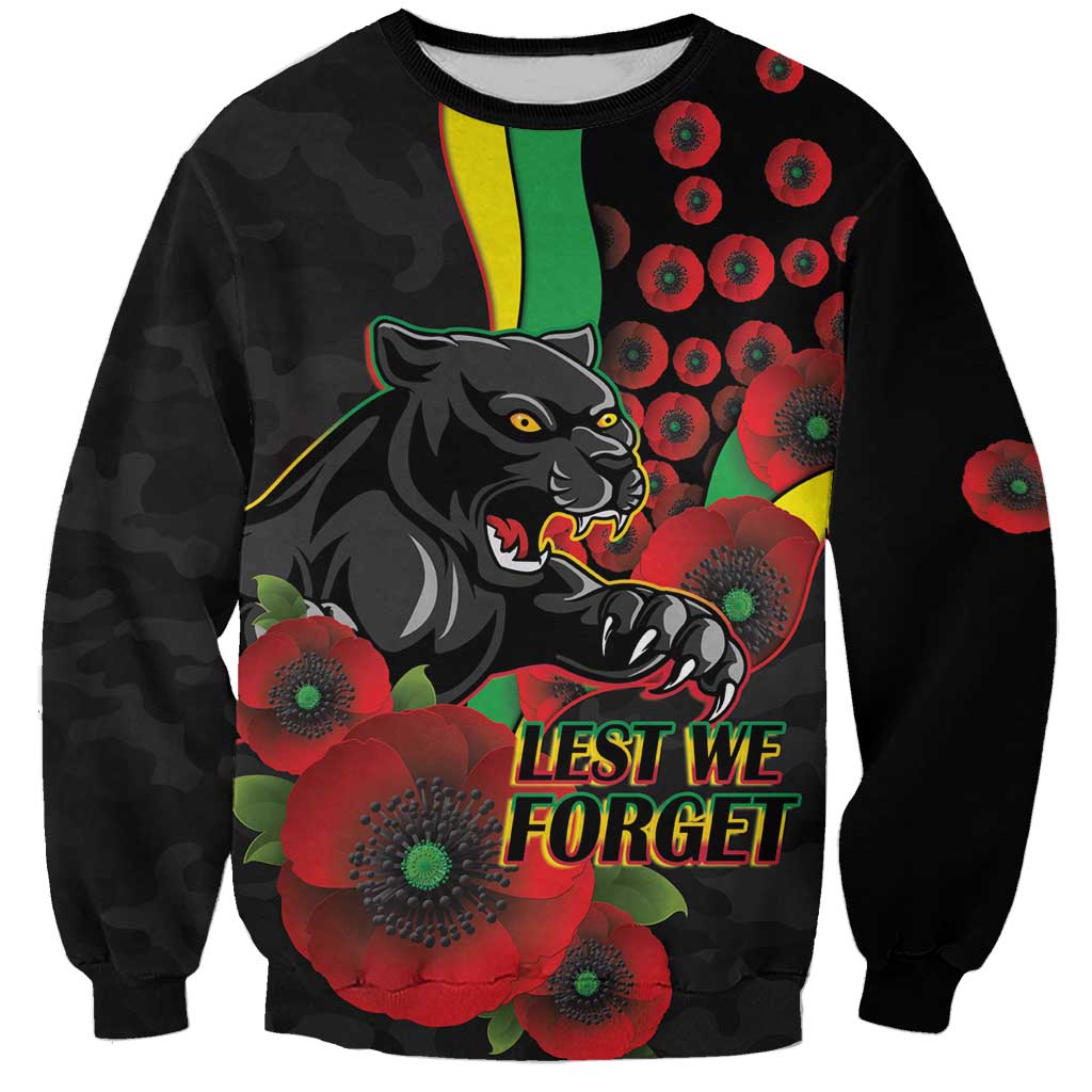 Penrith Panthers ANZAC Personalised Sweatshirt Lest We Forget Poppy Camo
