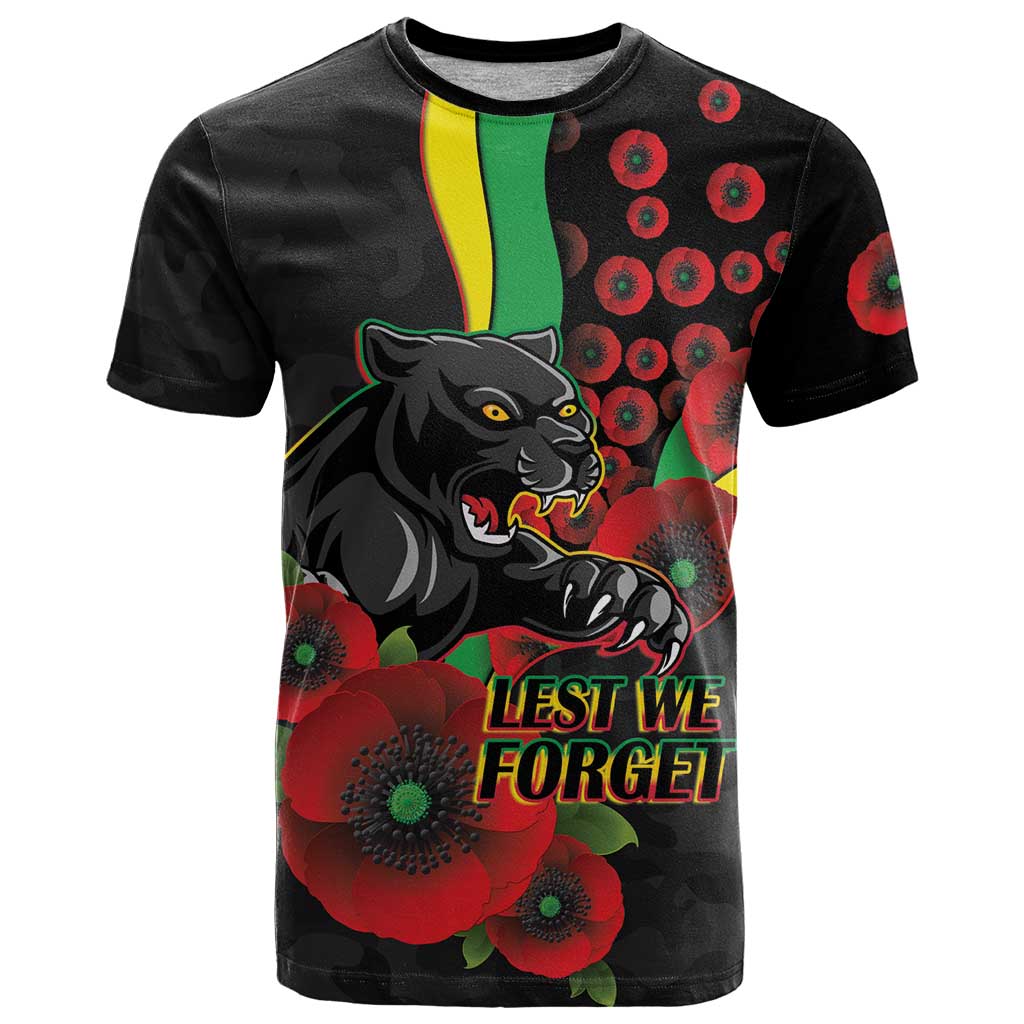 Penrith Panthers ANZAC Personalised T Shirt Lest We Forget Poppy Camo