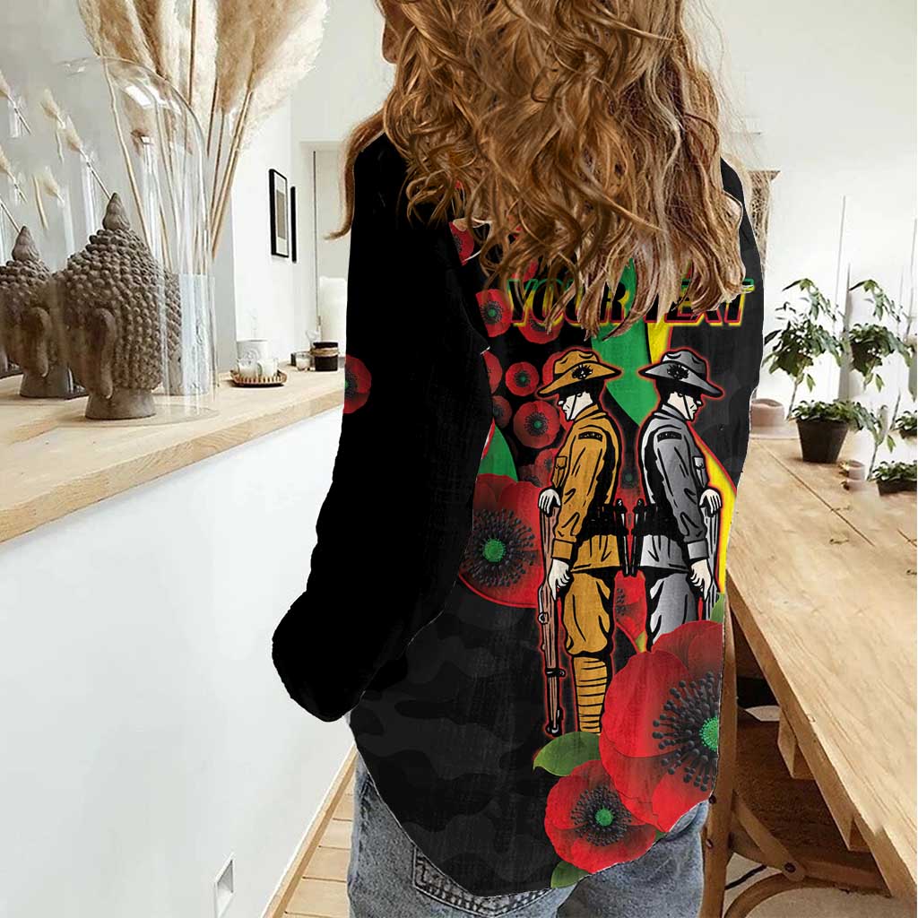 Penrith Panthers ANZAC Personalised Women Casual Shirt Lest We Forget Poppy Camo