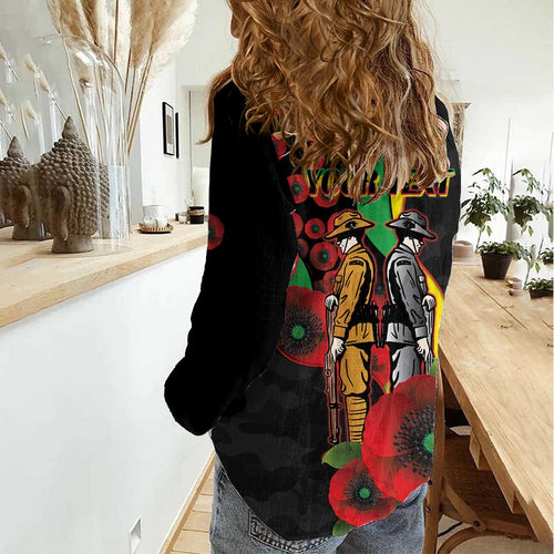 Penrith Panthers ANZAC Personalised Women Casual Shirt Lest We Forget Poppy Camo