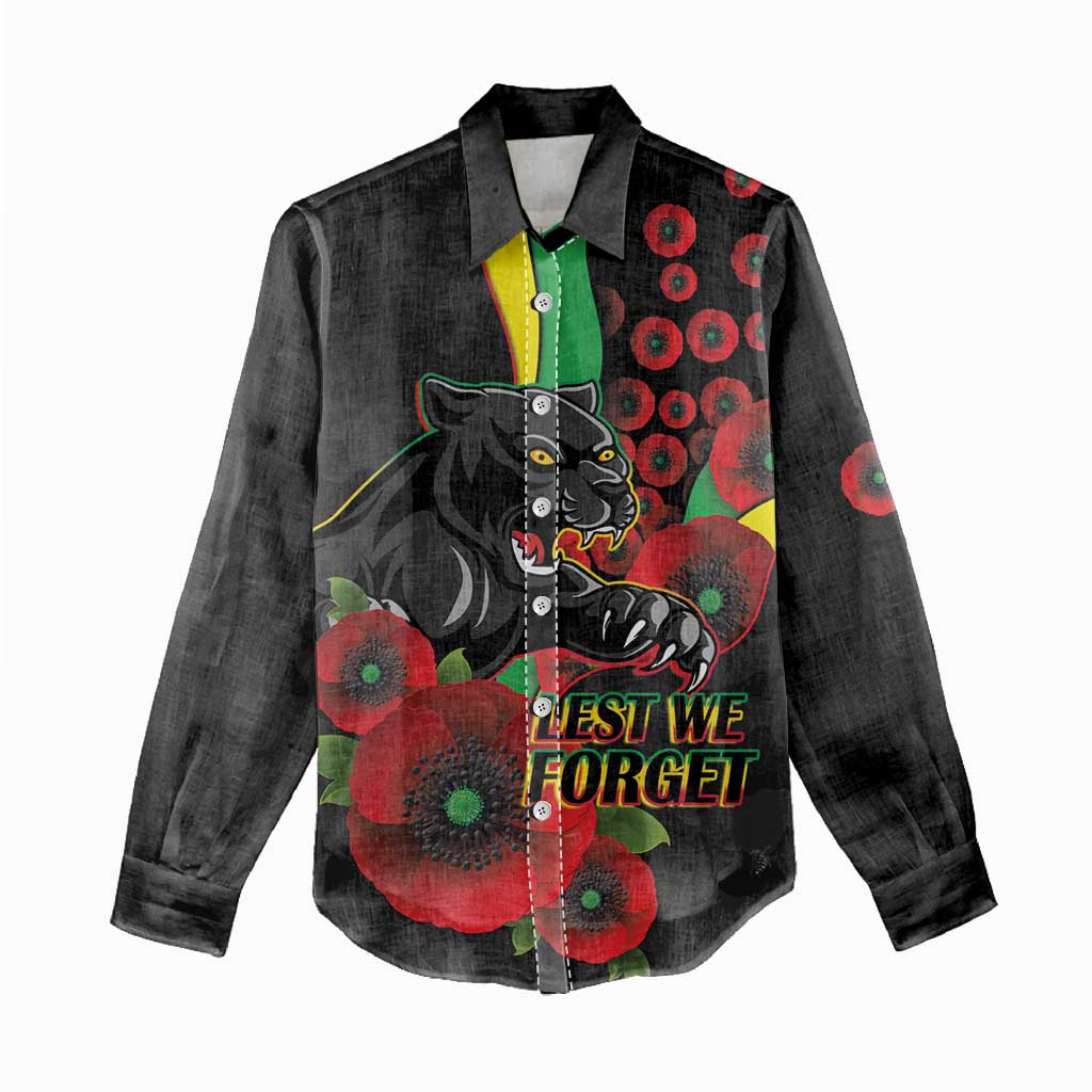 Penrith Panthers ANZAC Personalised Women Casual Shirt Lest We Forget Poppy Camo