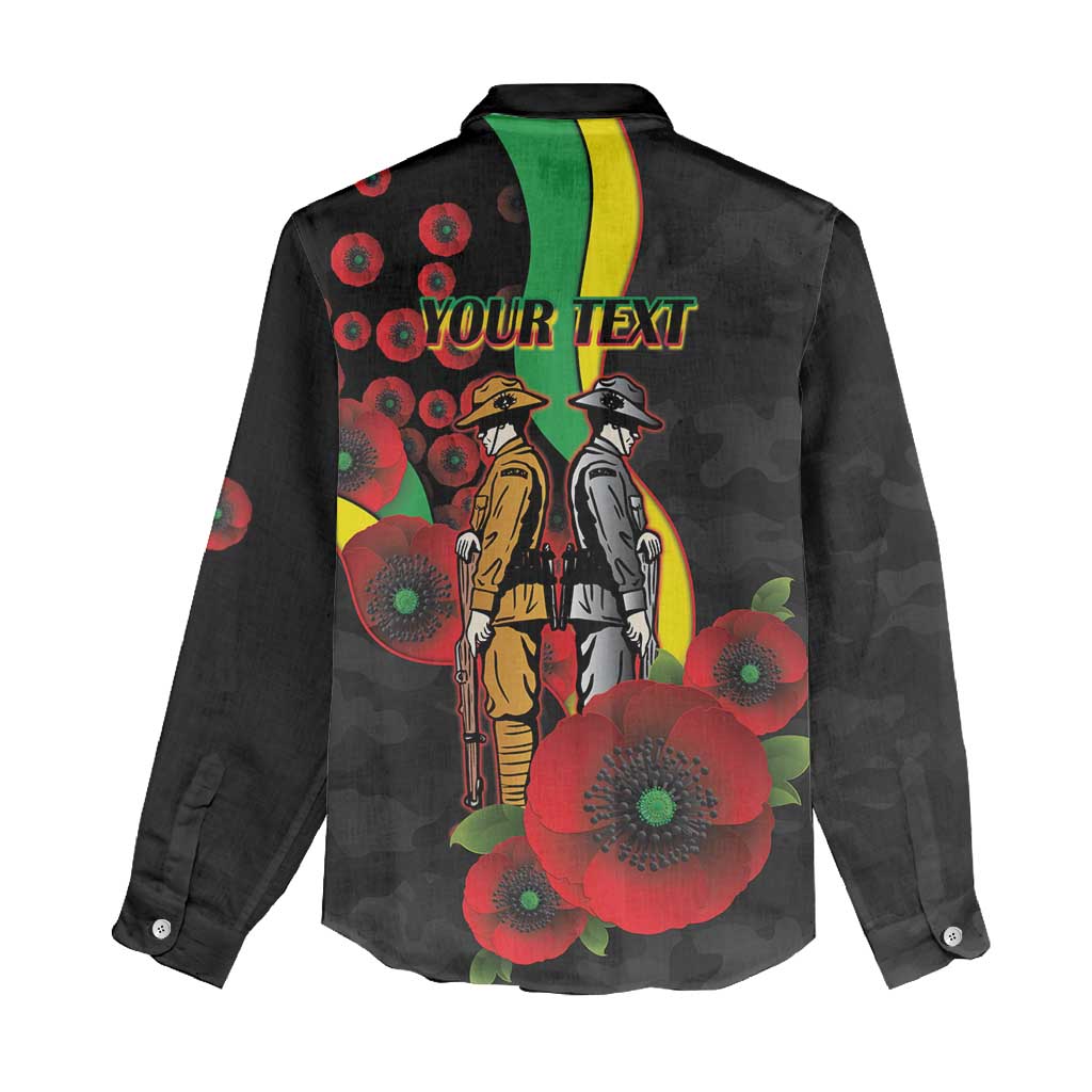 Penrith Panthers ANZAC Personalised Women Casual Shirt Lest We Forget Poppy Camo