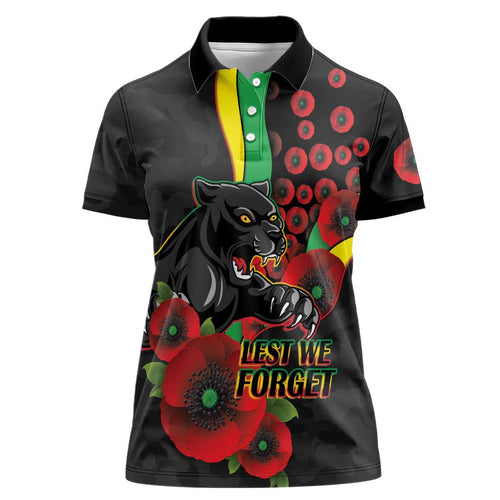 Penrith Panthers ANZAC Personalised Women Polo Shirt Lest We Forget Poppy Camo