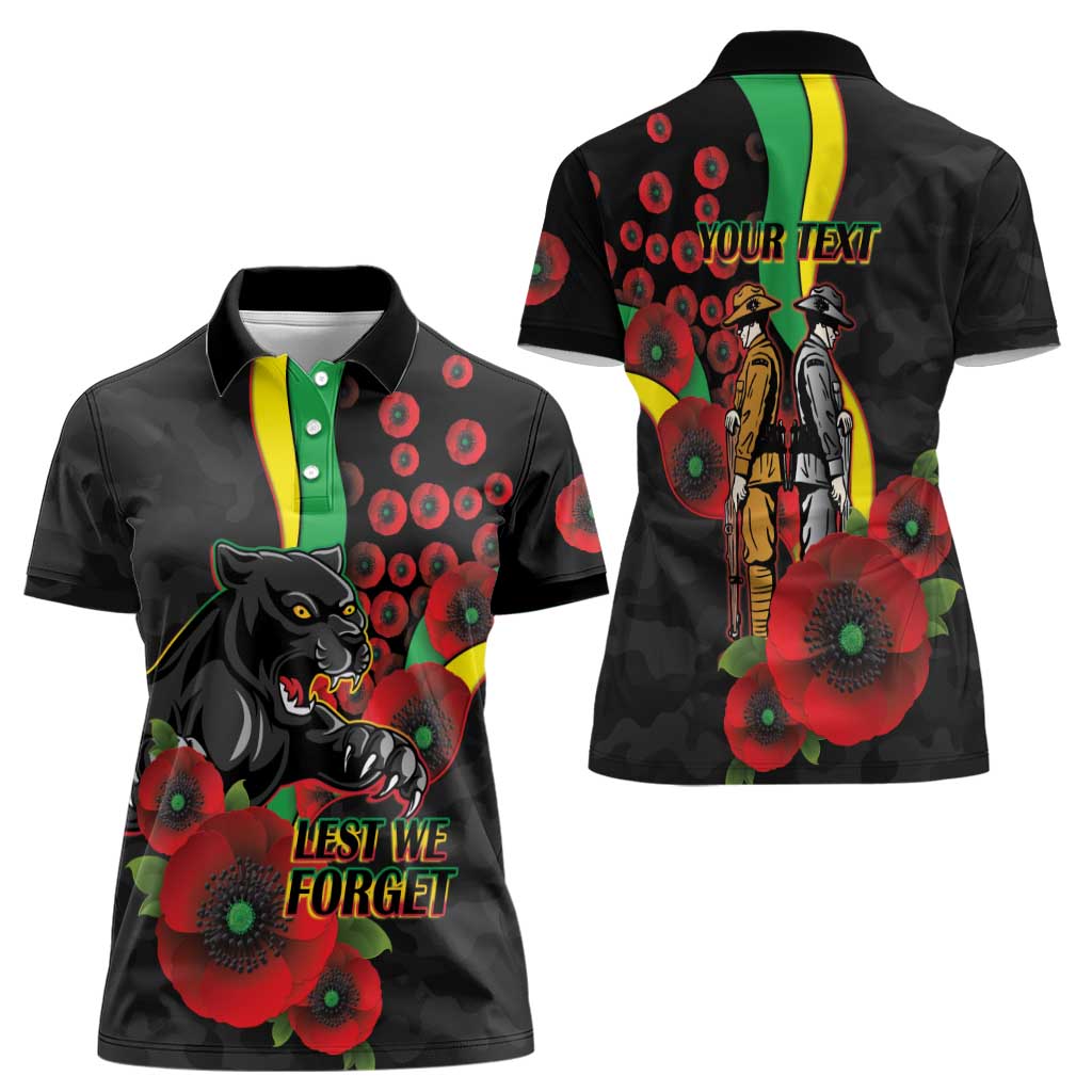 Penrith Panthers ANZAC Personalised Women Polo Shirt Lest We Forget Poppy Camo