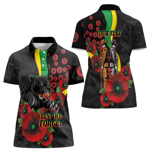 Penrith Panthers ANZAC Personalised Women Polo Shirt Lest We Forget Poppy Camo