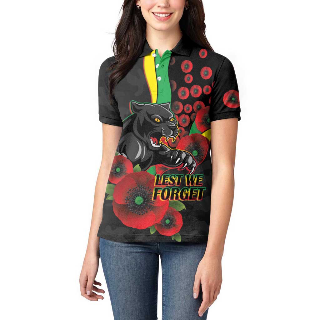 Penrith Panthers ANZAC Personalised Women Polo Shirt Lest We Forget Poppy Camo