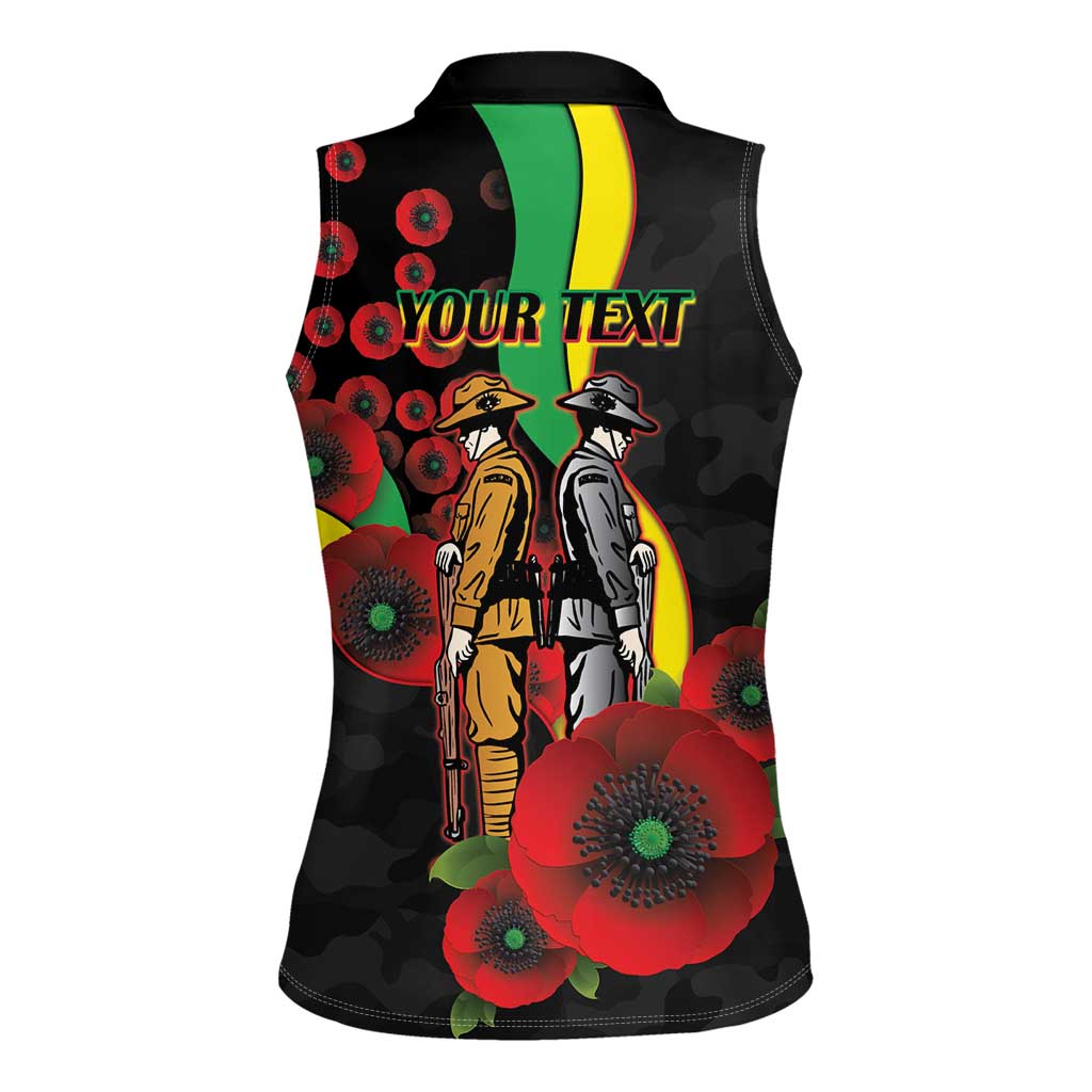 Penrith Panthers ANZAC Personalised Women Sleeveless Polo Shirt Lest We Forget Poppy Camo
