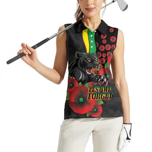 Penrith Panthers ANZAC Personalised Women Sleeveless Polo Shirt Lest We Forget Poppy Camo