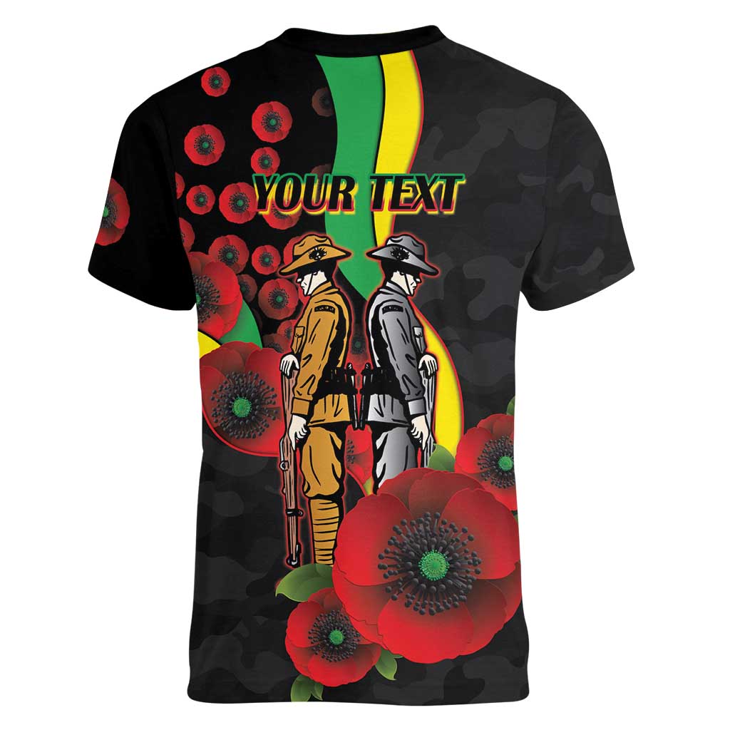Penrith Panthers ANZAC Personalised Women V-Neck T-Shirt Lest We Forget Poppy Camo