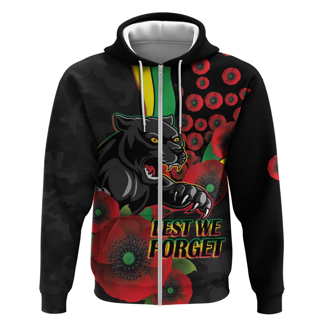 Penrith Panthers ANZAC Personalised Zip Hoodie Lest We Forget Poppy Camo
