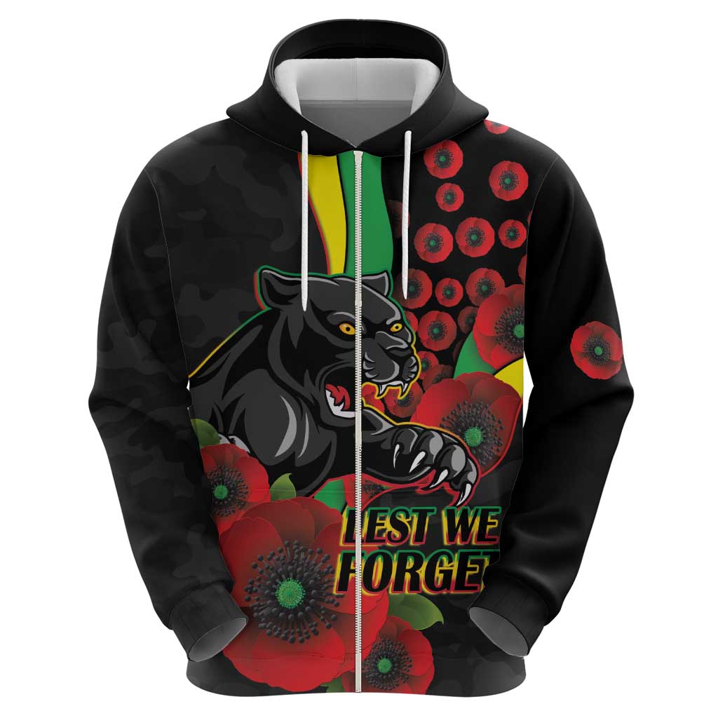 Penrith Panthers ANZAC Personalised Zip Hoodie Lest We Forget Poppy Camo