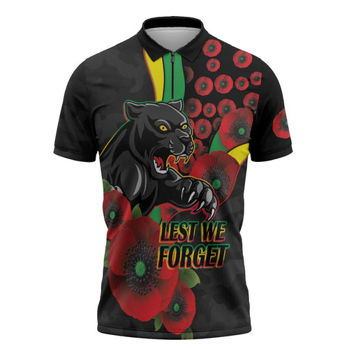 Penrith Panthers ANZAC Personalised Zipper Polo Shirt Lest We Forget Poppy Camo
