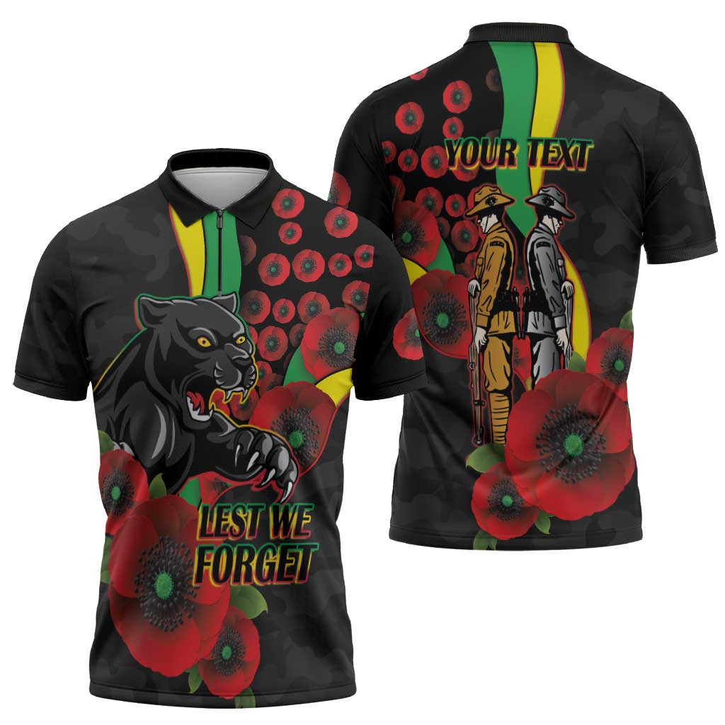 Penrith Panthers ANZAC Personalised Zipper Polo Shirt Lest We Forget Poppy Camo