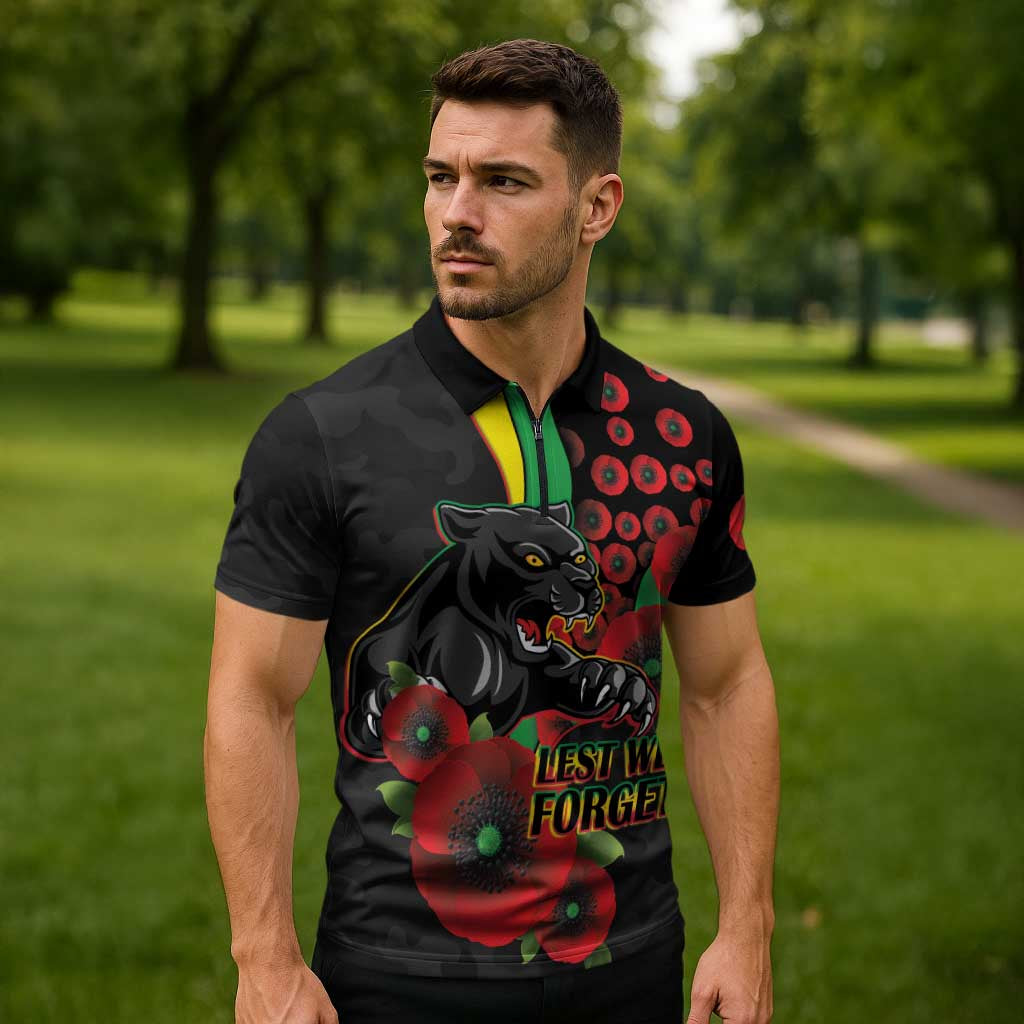 Penrith Panthers ANZAC Personalised Zipper Polo Shirt Lest We Forget Poppy Camo