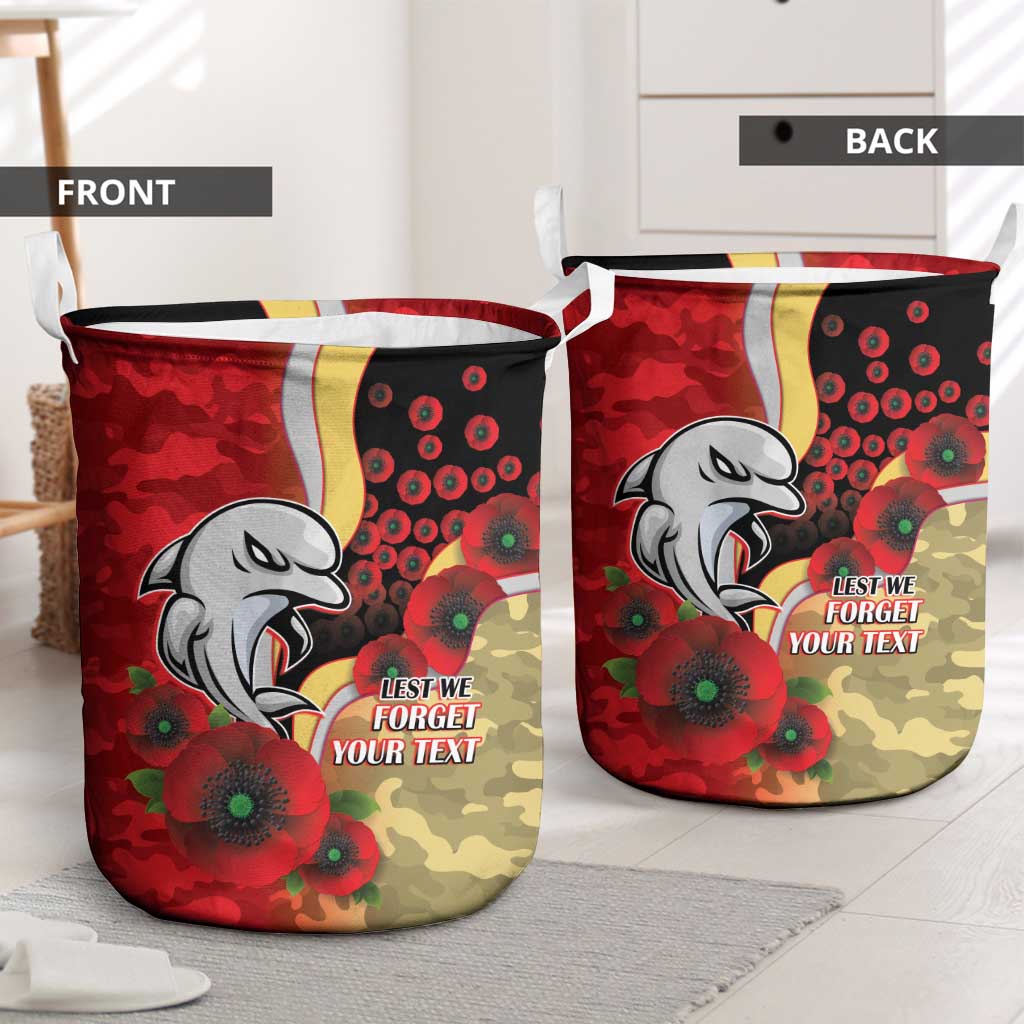 Redcliffe Dolphins ANZAC Personalised Laundry Basket Lest We Forget Poppy Camo