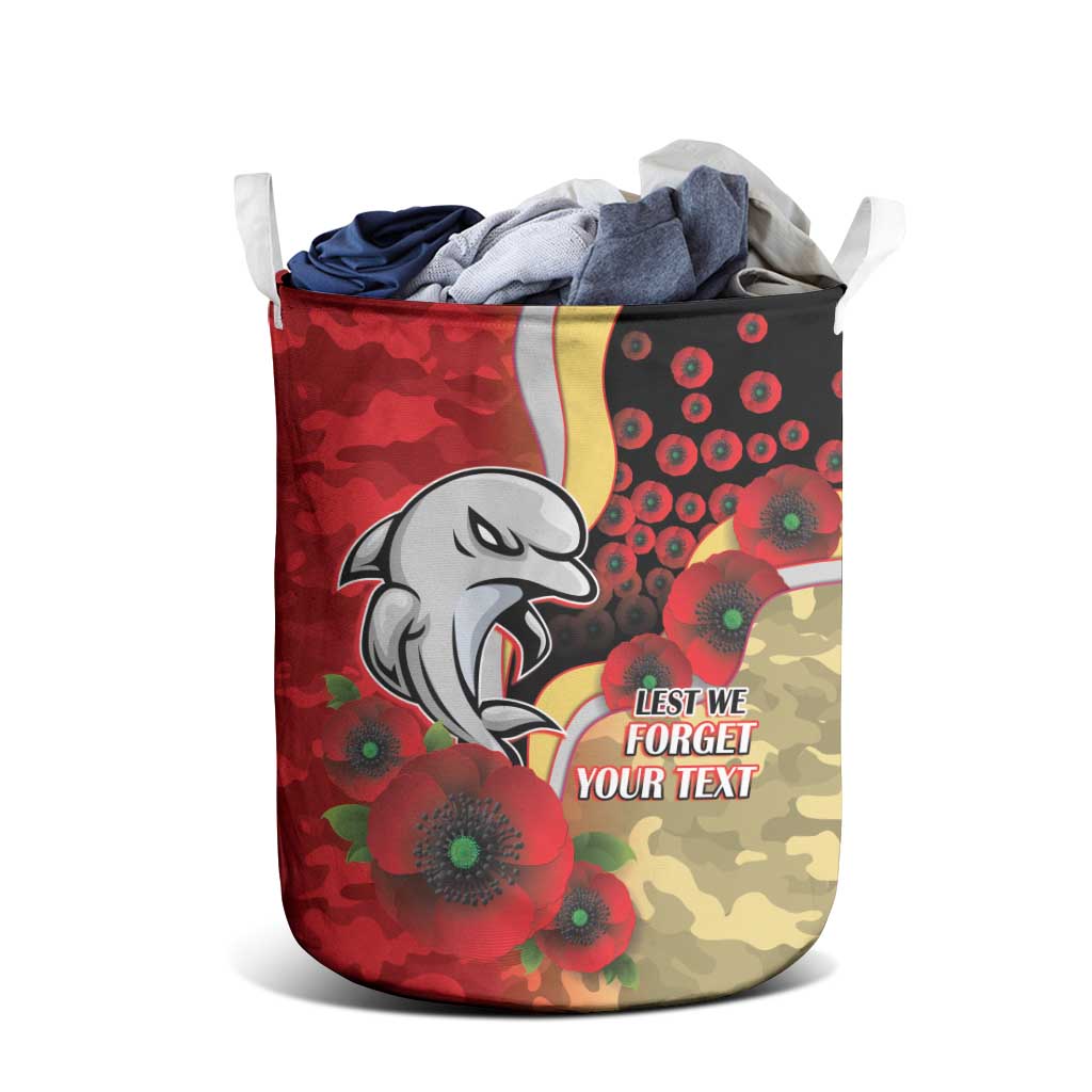 Redcliffe Dolphins ANZAC Personalised Laundry Basket Lest We Forget Poppy Camo