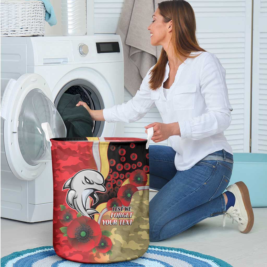 Redcliffe Dolphins ANZAC Personalised Laundry Basket Lest We Forget Poppy Camo