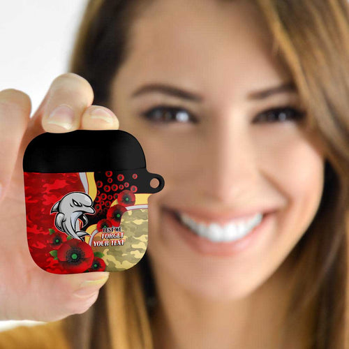 Redcliffe Dolphins ANZAC Personalised AirPods Case Lest We Forget Poppy Camo
