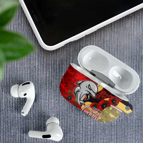 Redcliffe Dolphins ANZAC Personalised AirPods Case Lest We Forget Poppy Camo