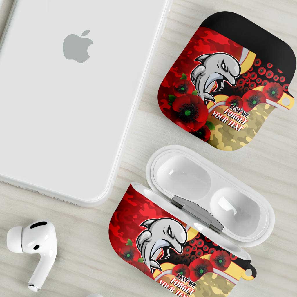 Redcliffe Dolphins ANZAC Personalised AirPods Case Lest We Forget Poppy Camo