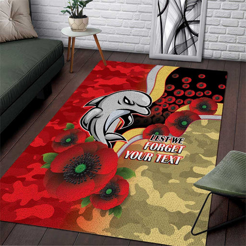 Redcliffe Dolphins ANZAC Personalised Area Rug Lest We Forget Poppy Camo