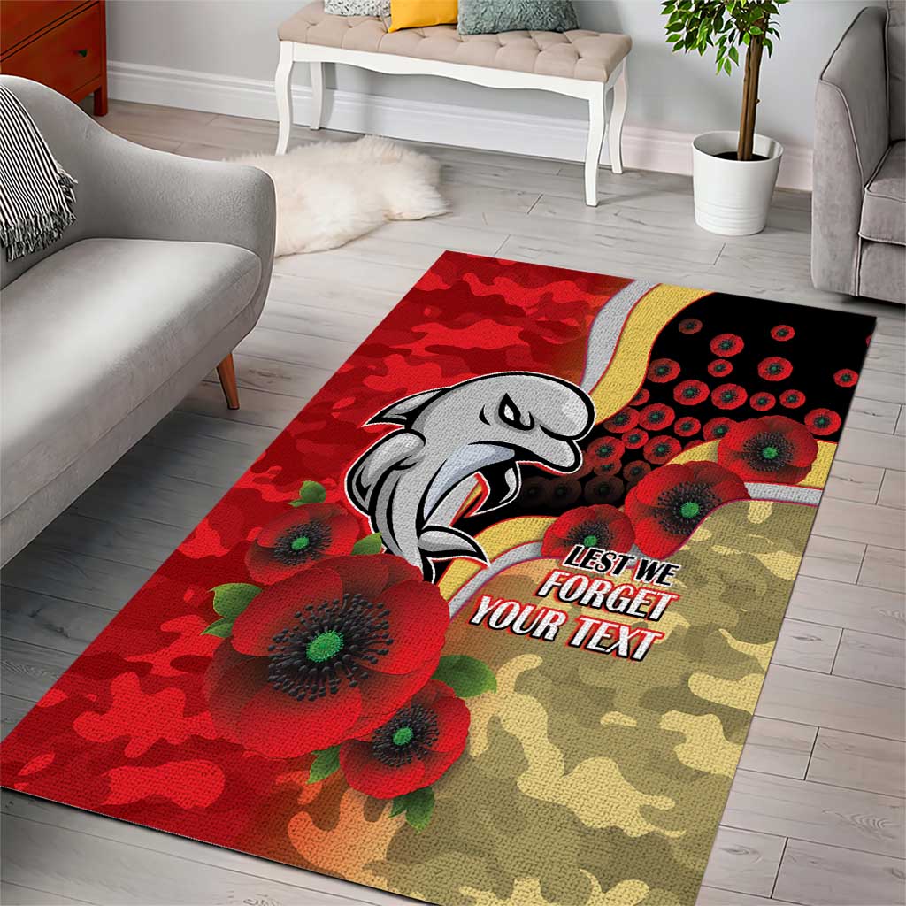 Redcliffe Dolphins ANZAC Personalised Area Rug Lest We Forget Poppy Camo