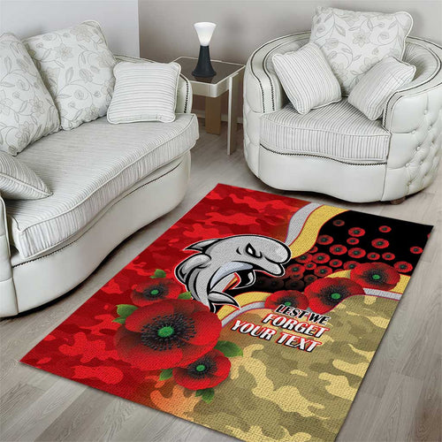 Redcliffe Dolphins ANZAC Personalised Area Rug Lest We Forget Poppy Camo