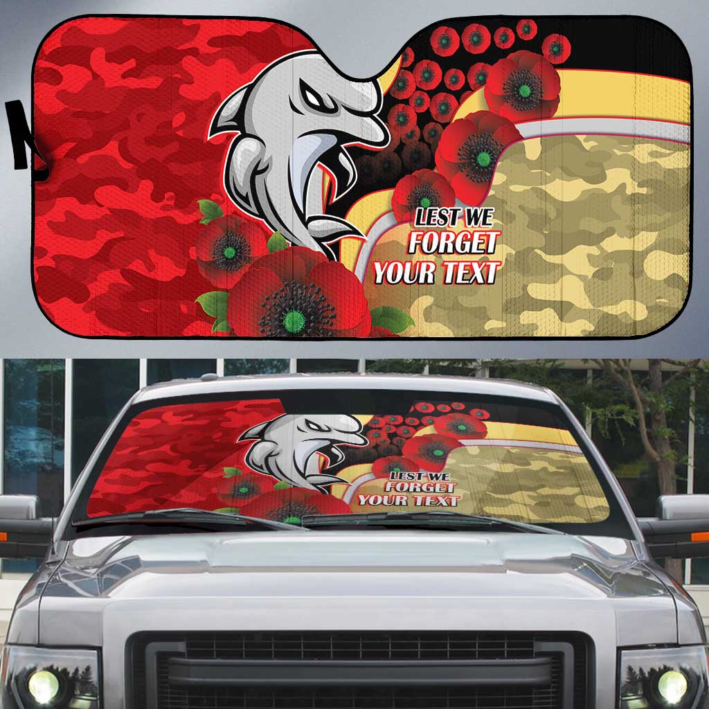 Redcliffe Dolphins ANZAC Personalised Auto Sun Shade Lest We Forget Poppy Camo