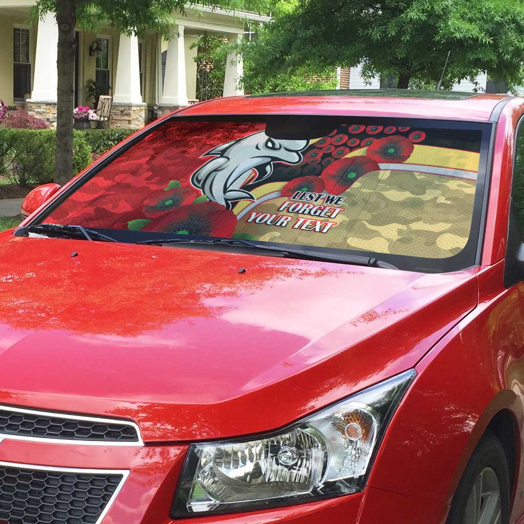 Redcliffe Dolphins ANZAC Personalised Auto Sun Shade Lest We Forget Poppy Camo