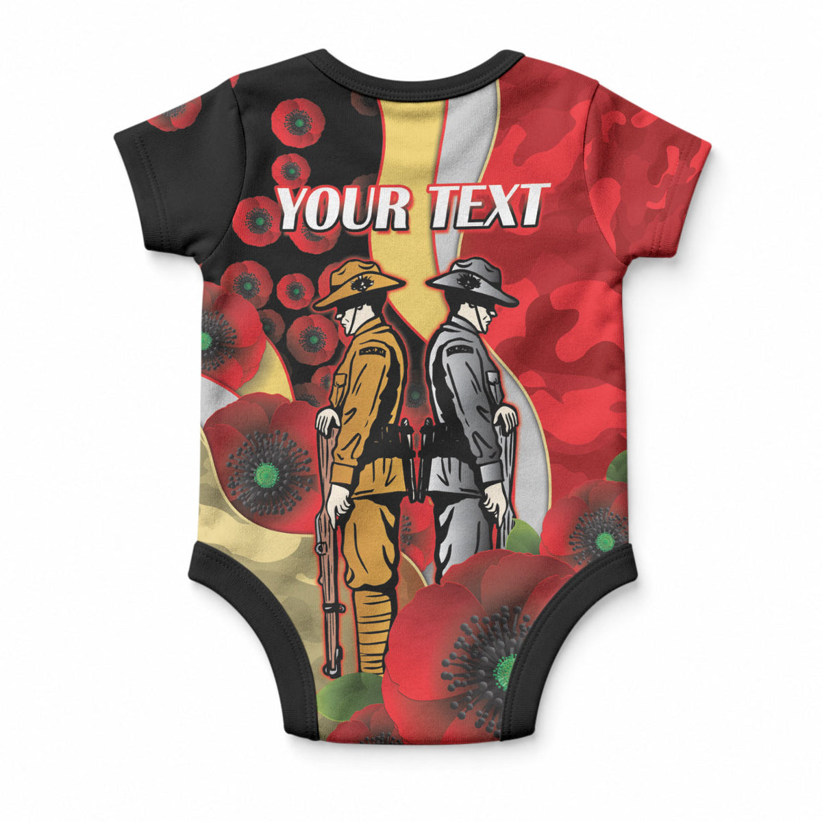 Redcliffe Dolphins ANZAC Personalised Baby Onesie Lest We Forget Poppy Camo