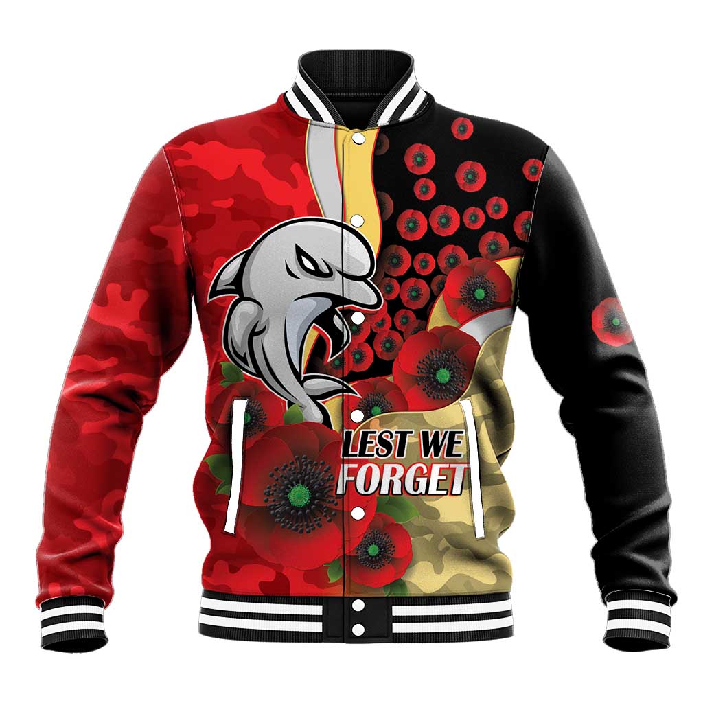 Redcliffe Dolphins ANZAC Personalised Baseball Jacket Lest We Forget Poppy Camo