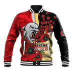 Redcliffe Dolphins ANZAC Personalised Baseball Jacket Lest We Forget Poppy Camo