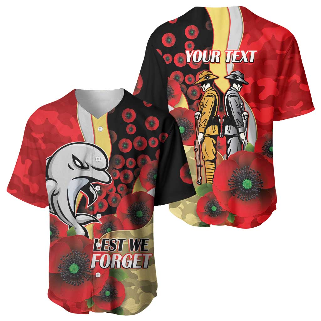 Redcliffe Dolphins ANZAC Personalised Baseball Jersey Lest We Forget Poppy Camo