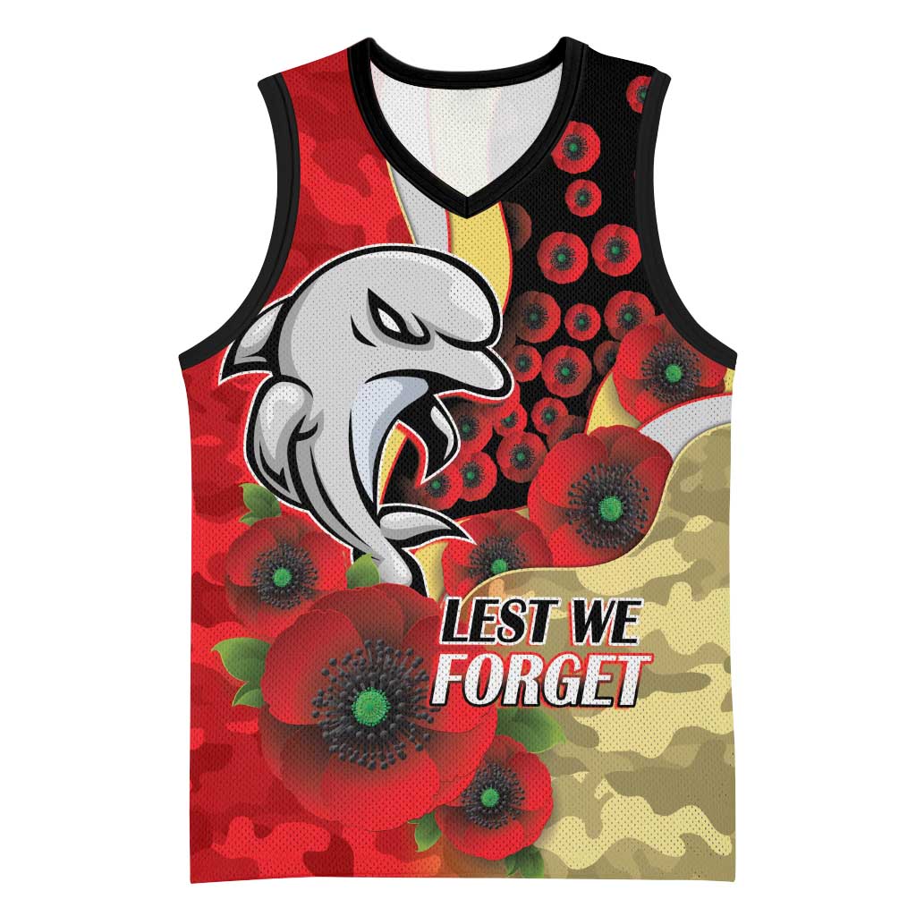 Redcliffe Dolphins ANZAC Personalised Basketball Jersey Lest We Forget Poppy Camo