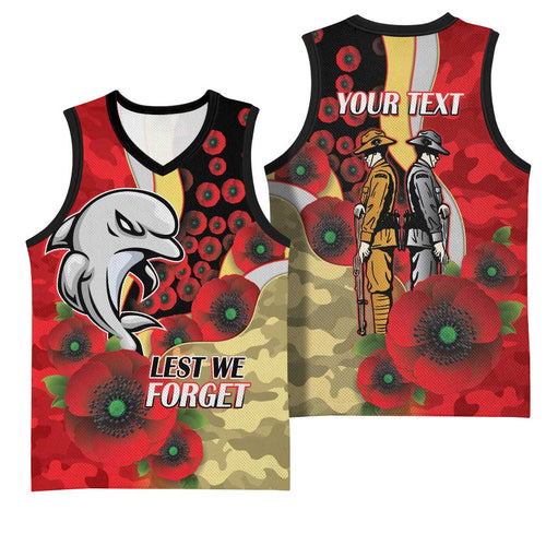 Redcliffe Dolphins ANZAC Personalised Basketball Jersey Lest We Forget Poppy Camo