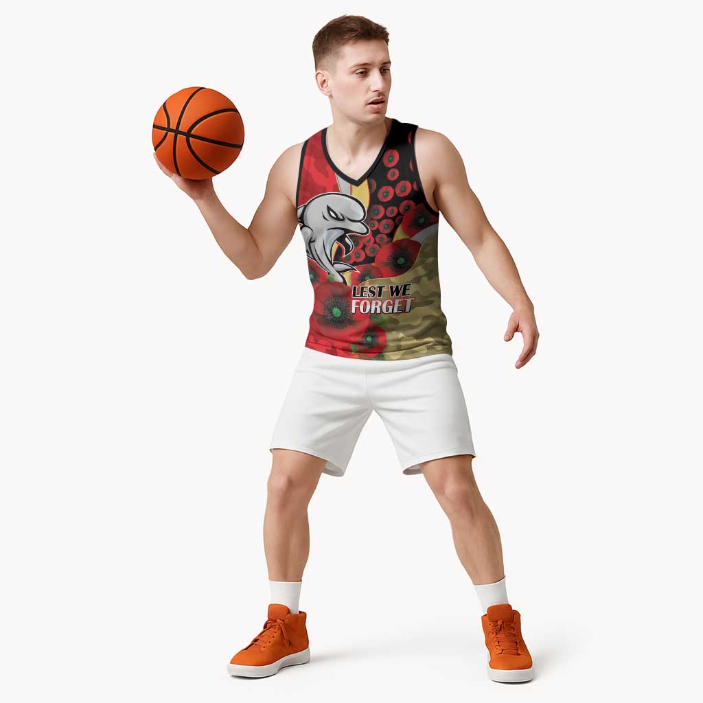 Redcliffe Dolphins ANZAC Personalised Basketball Jersey Lest We Forget Poppy Camo