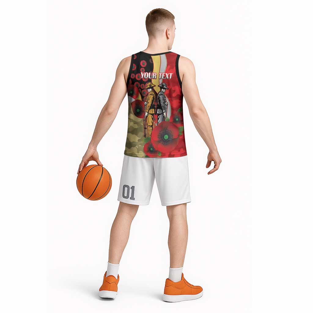 Redcliffe Dolphins ANZAC Personalised Basketball Jersey Lest We Forget Poppy Camo