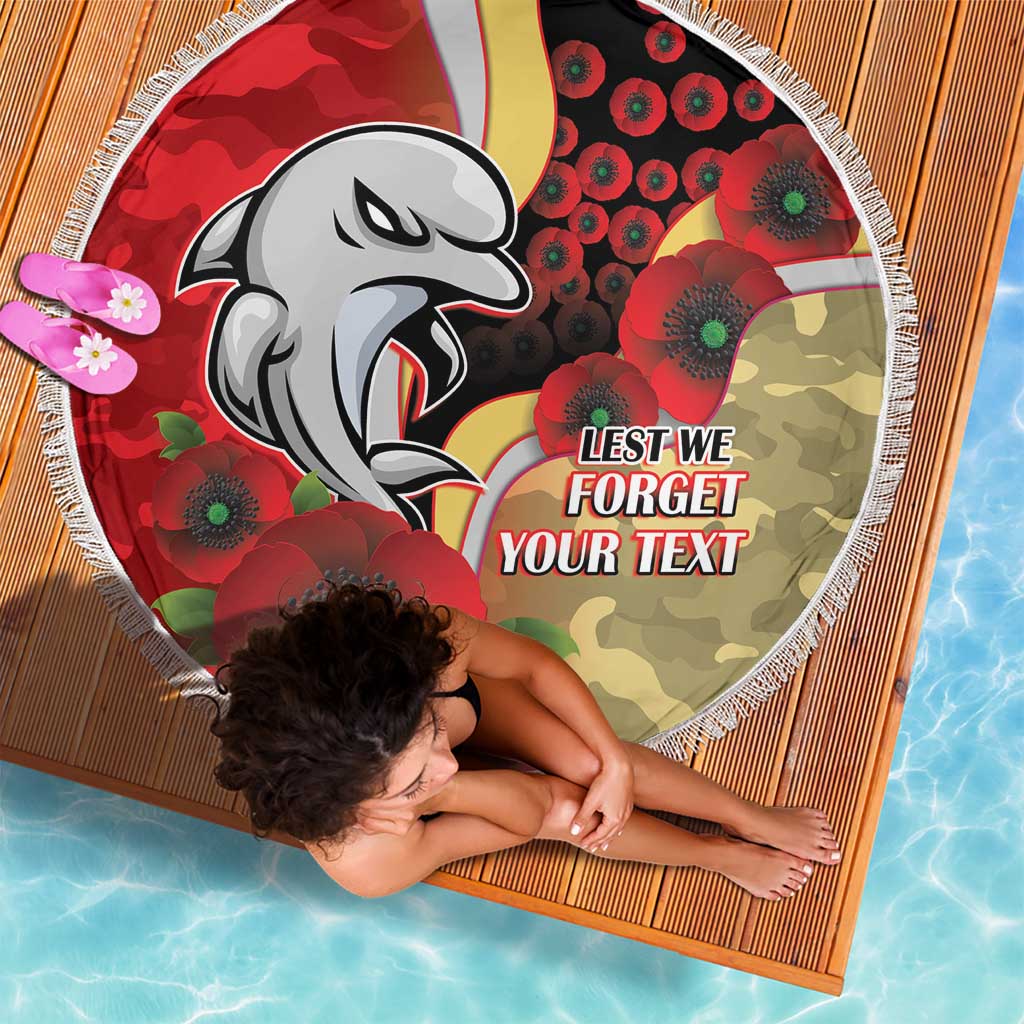Redcliffe Dolphins ANZAC Personalised Beach Blanket Lest We Forget Poppy Camo