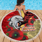 Redcliffe Dolphins ANZAC Personalised Beach Blanket Lest We Forget Poppy Camo