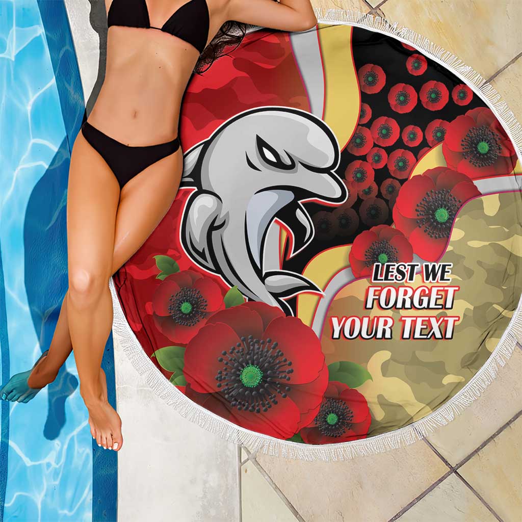 Redcliffe Dolphins ANZAC Personalised Beach Blanket Lest We Forget Poppy Camo