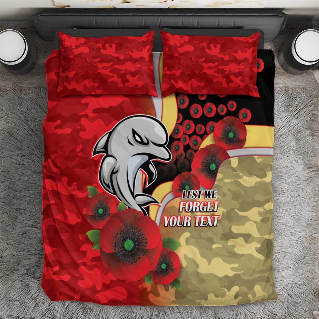 Redcliffe Dolphins ANZAC Personalised Bedding Set Lest We Forget Poppy Camo