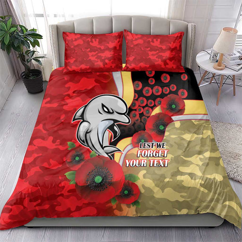 Redcliffe Dolphins ANZAC Personalised Bedding Set Lest We Forget Poppy Camo