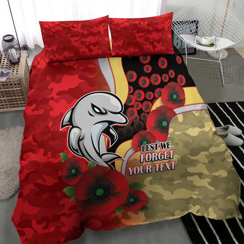 Redcliffe Dolphins ANZAC Personalised Bedding Set Lest We Forget Poppy Camo