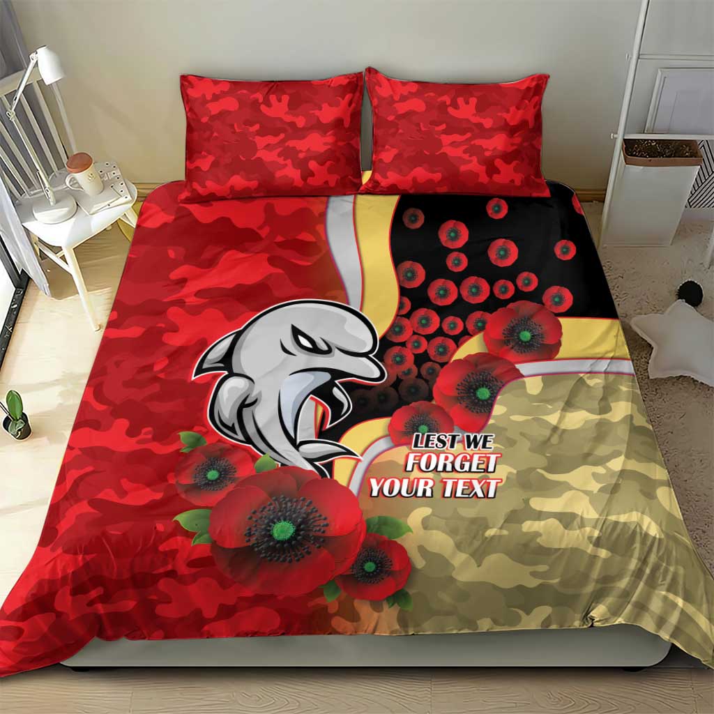 Redcliffe Dolphins ANZAC Personalised Bedding Set Lest We Forget Poppy Camo